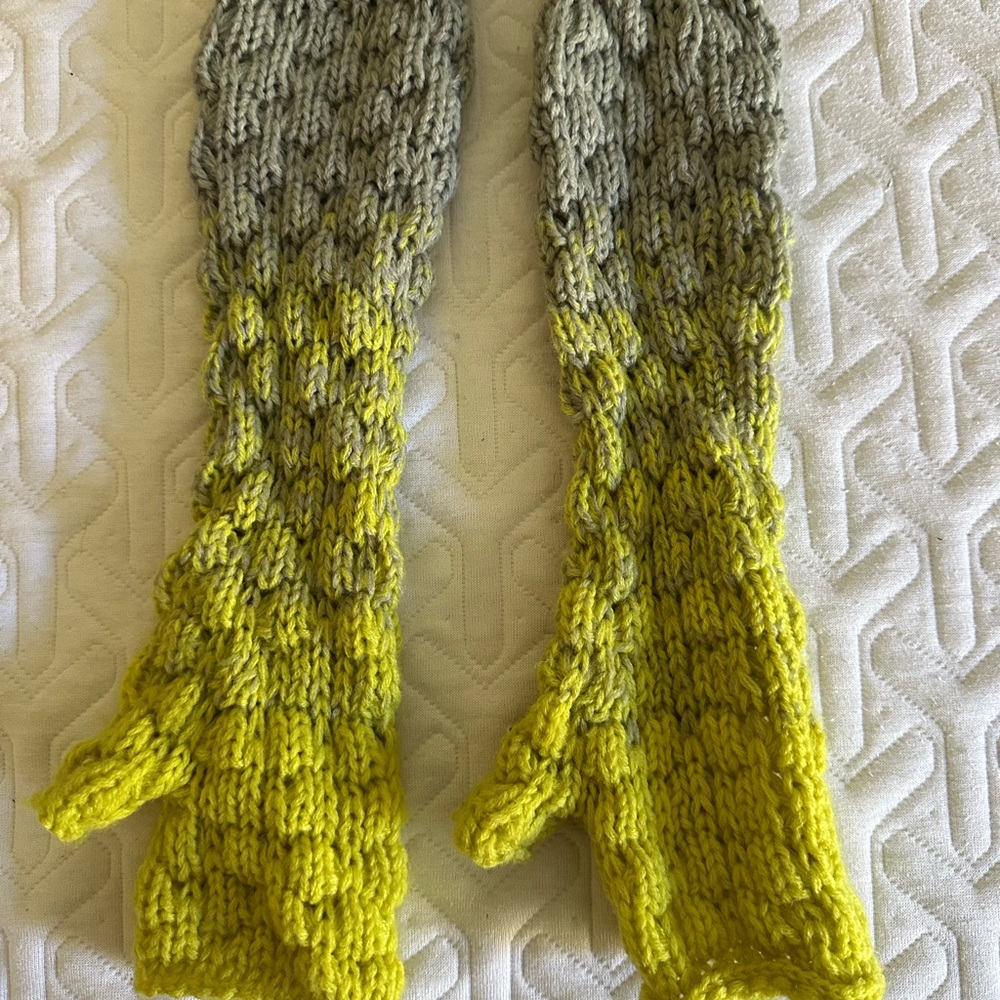Handknit Arm Warmers in Chartreuse and Gray
